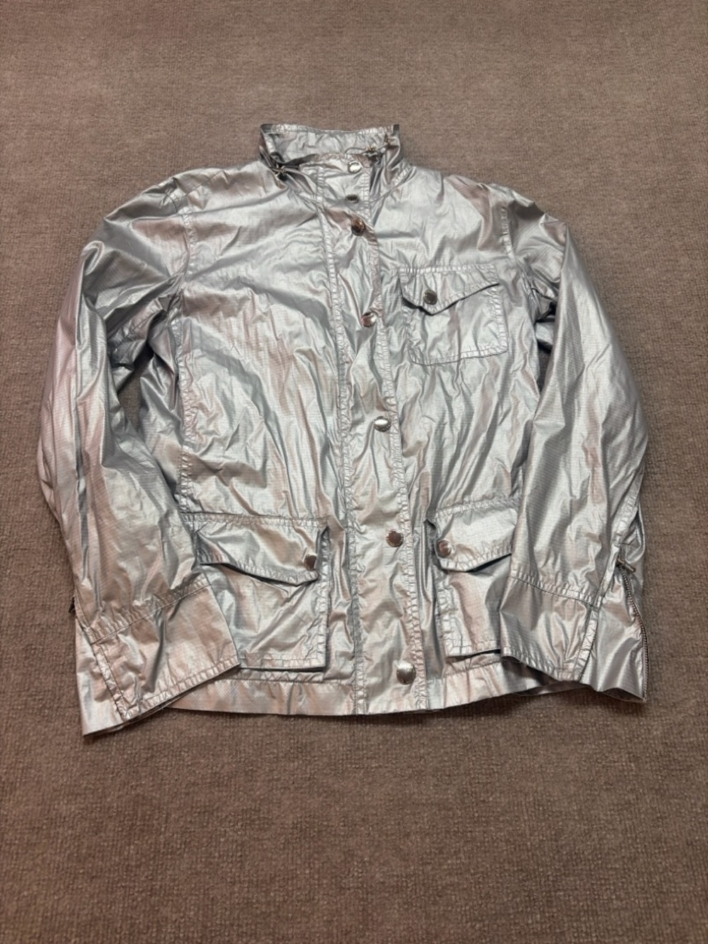 Lauren Ralph Lauren Silver Metallic Utility Jacket Lightweight Size S 0787 - Picture 1 of 5